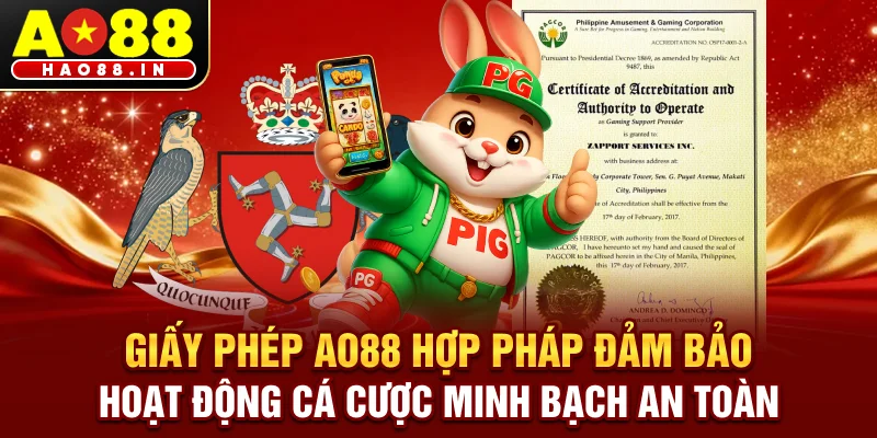 Giấy phép AO88 hợp pháp, đảm bảo hoạt động cá cược và trò chơi trực tuyến minh bạch, an toàn cho người chơi.